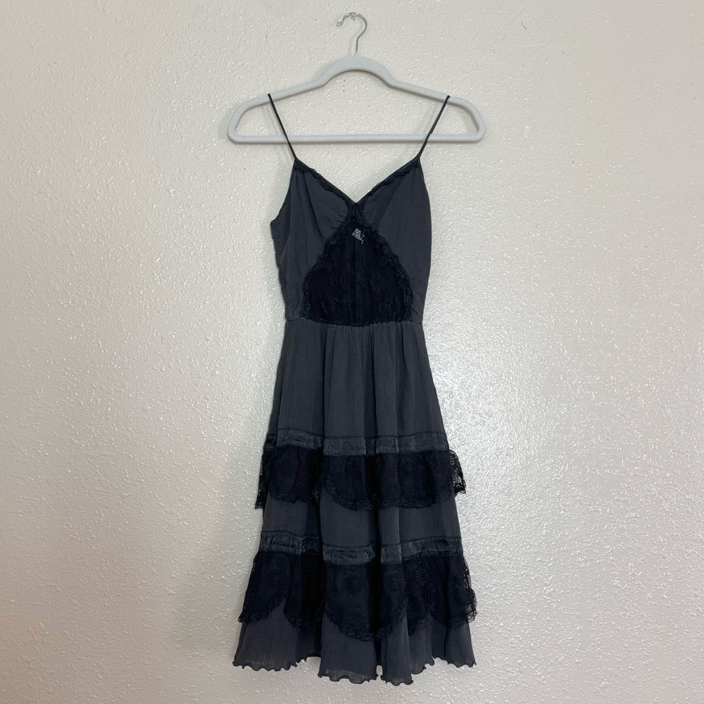 Vintage Lace Front Ruffle Tiered Whimsigoth Dress